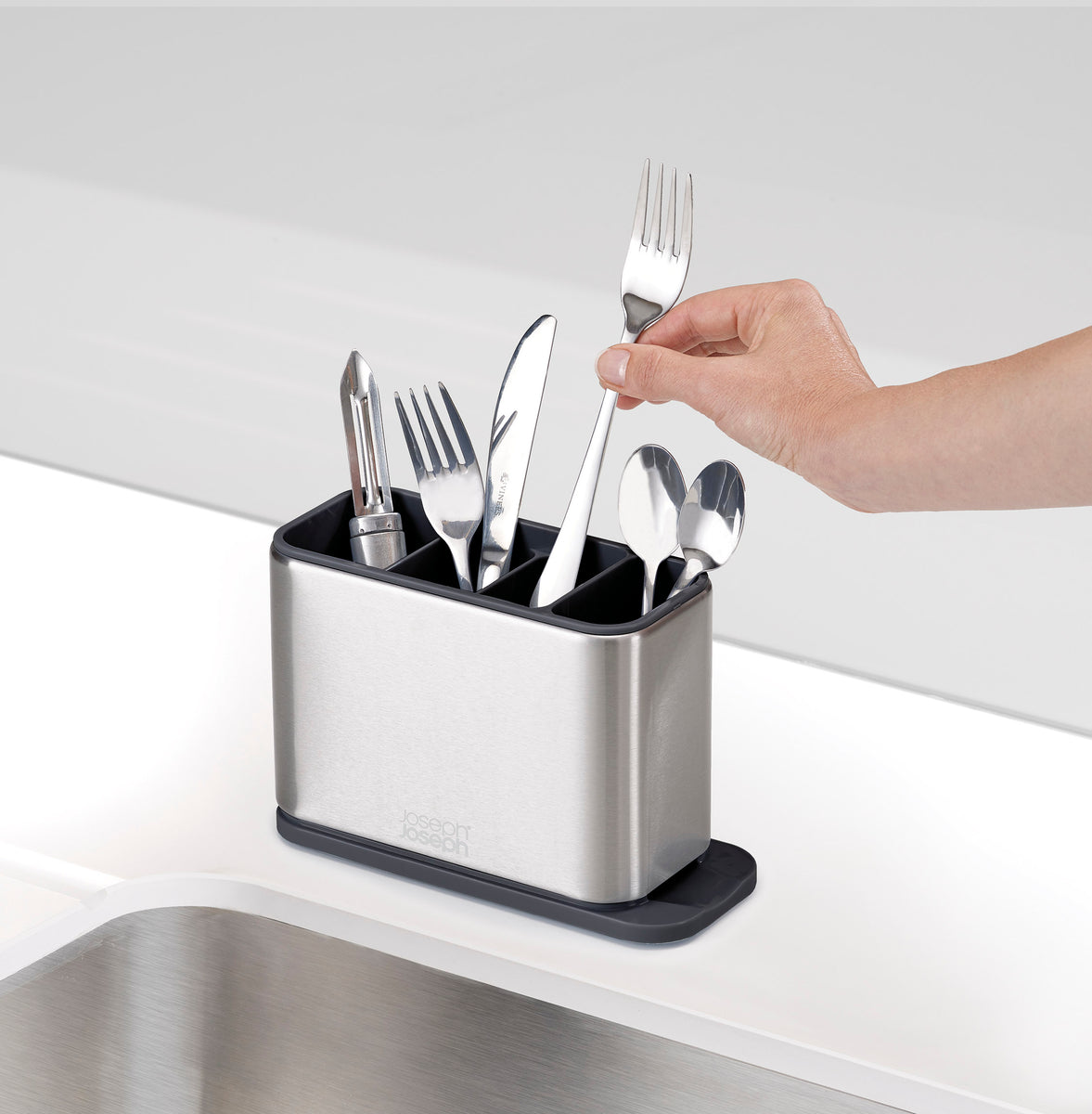 Joseph Joseph Duo - Escurridor de cubiertos para fregadero de cocina con  ranura para cuchillos, organizador de cubiertos para fregadero de cocina